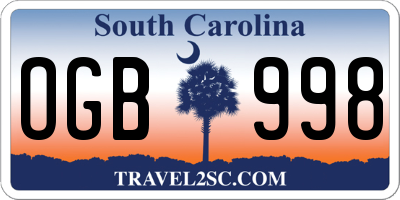 SC license plate OGB998