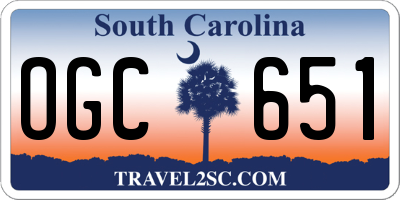 SC license plate OGC651