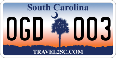 SC license plate OGD003