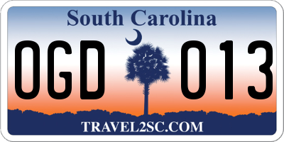 SC license plate OGD013