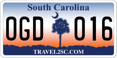 SC license plate OGD016
