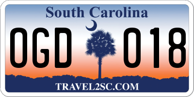 SC license plate OGD018
