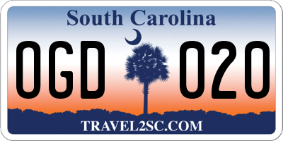 SC license plate OGD020