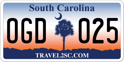 SC license plate OGD025