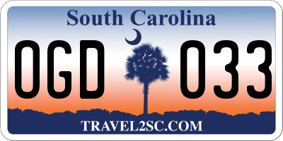 SC license plate OGD033