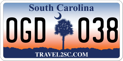 SC license plate OGD038