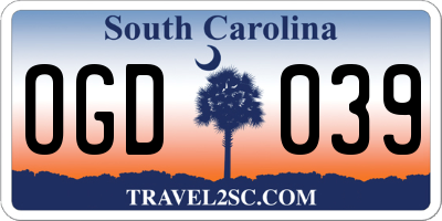 SC license plate OGD039