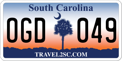SC license plate OGD049