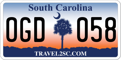 SC license plate OGD058