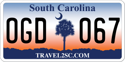 SC license plate OGD067