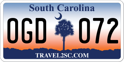 SC license plate OGD072
