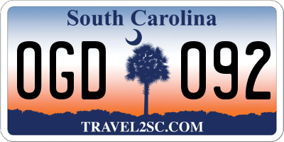 SC license plate OGD092