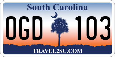 SC license plate OGD103