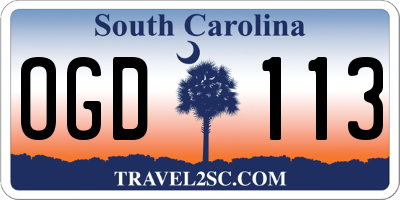 SC license plate OGD113