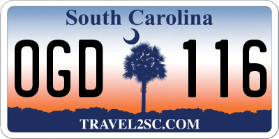 SC license plate OGD116