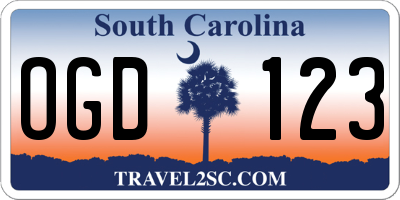 SC license plate OGD123