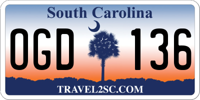 SC license plate OGD136