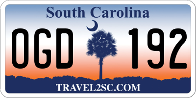 SC license plate OGD192