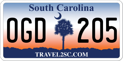 SC license plate OGD205