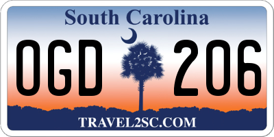 SC license plate OGD206