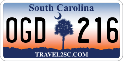 SC license plate OGD216