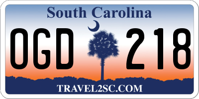SC license plate OGD218