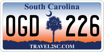 SC license plate OGD226