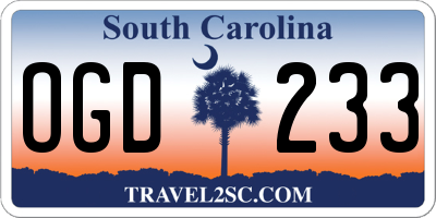 SC license plate OGD233