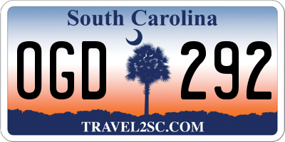SC license plate OGD292
