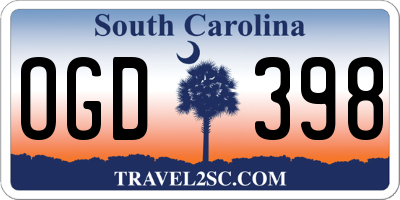 SC license plate OGD398