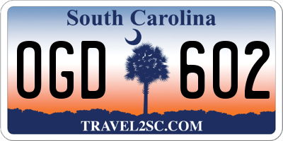 SC license plate OGD602