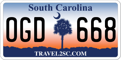 SC license plate OGD668