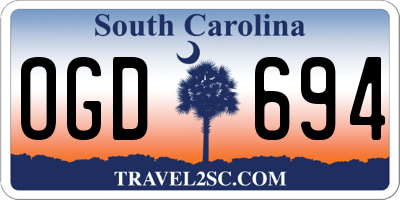 SC license plate OGD694