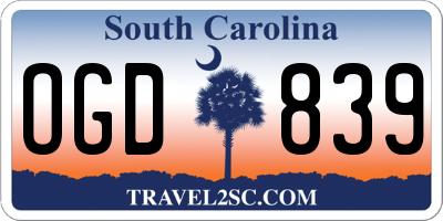 SC license plate OGD839