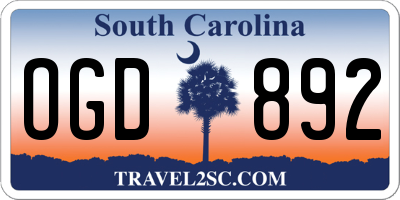 SC license plate OGD892