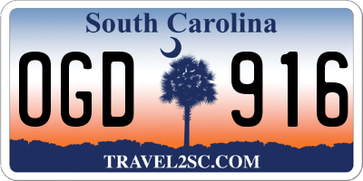 SC license plate OGD916