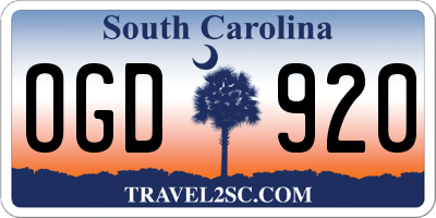 SC license plate OGD920