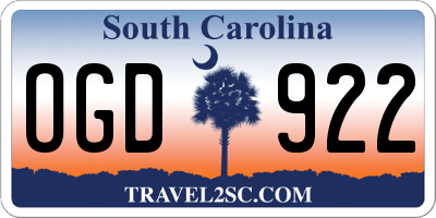 SC license plate OGD922