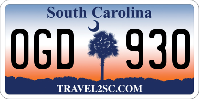 SC license plate OGD930