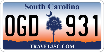 SC license plate OGD931