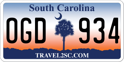 SC license plate OGD934