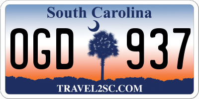 SC license plate OGD937