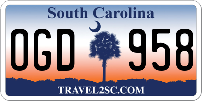 SC license plate OGD958