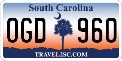 SC license plate OGD960