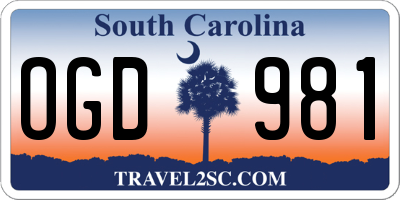 SC license plate OGD981