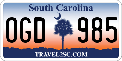 SC license plate OGD985