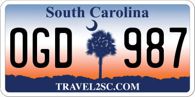 SC license plate OGD987
