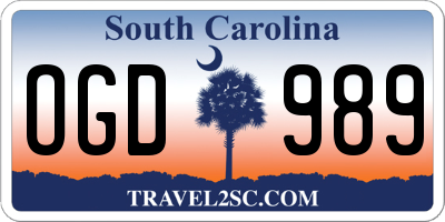 SC license plate OGD989