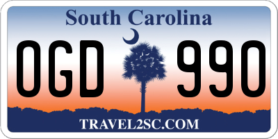 SC license plate OGD990