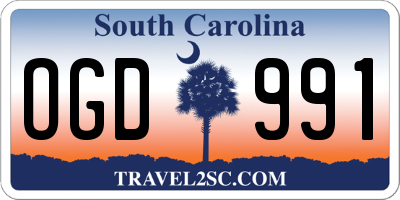 SC license plate OGD991